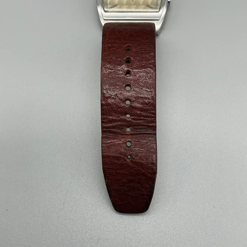Fossil JR-8118 Mens Watch 41mm Champagne Dial Leather Date Tonneau New Battery